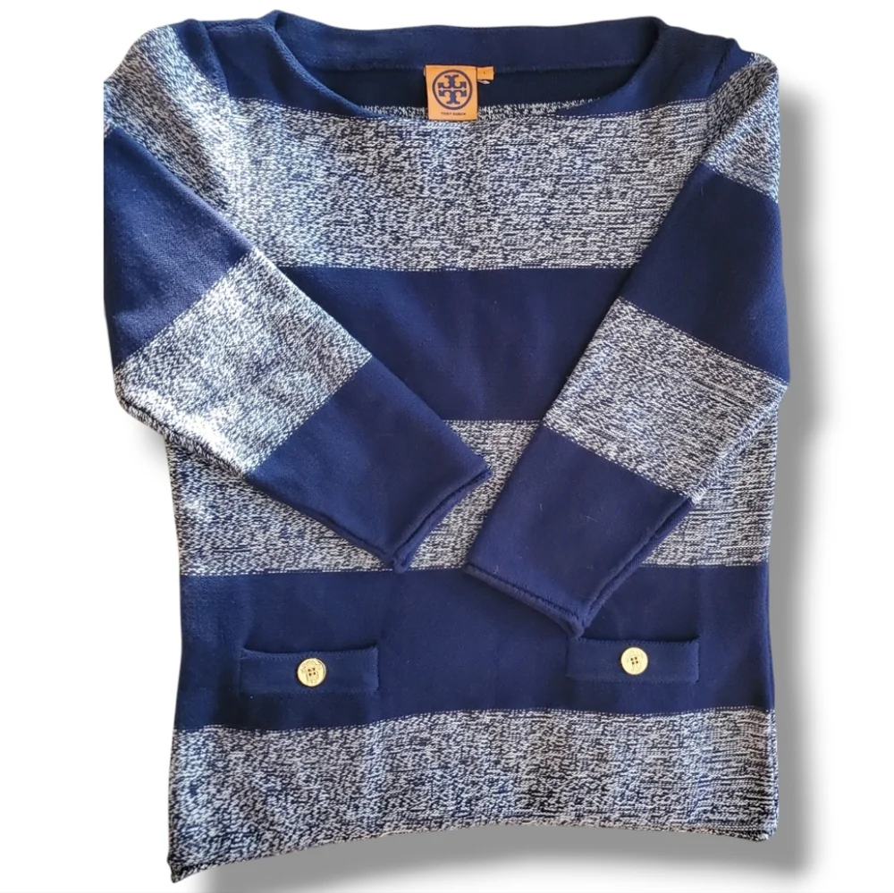 Tory BURCH Cotton & Merino Wool Knit Nautical Stripped Sweater Size Large - Picture 7 of 11